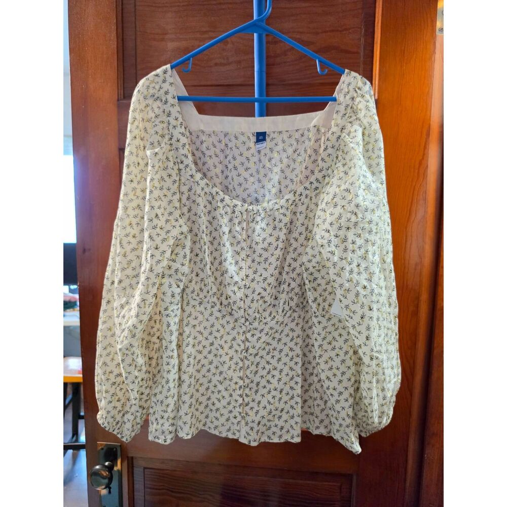 Old Navy Floral Poet Blouse XXL Tall NWT Square Neck Gold Metallic Boho